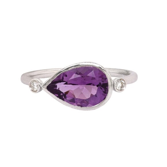 Zambian Amethyst Ring in 14K Solid Gold with Natural Diamonds | Fine Jewelry - Picture 1 of 8